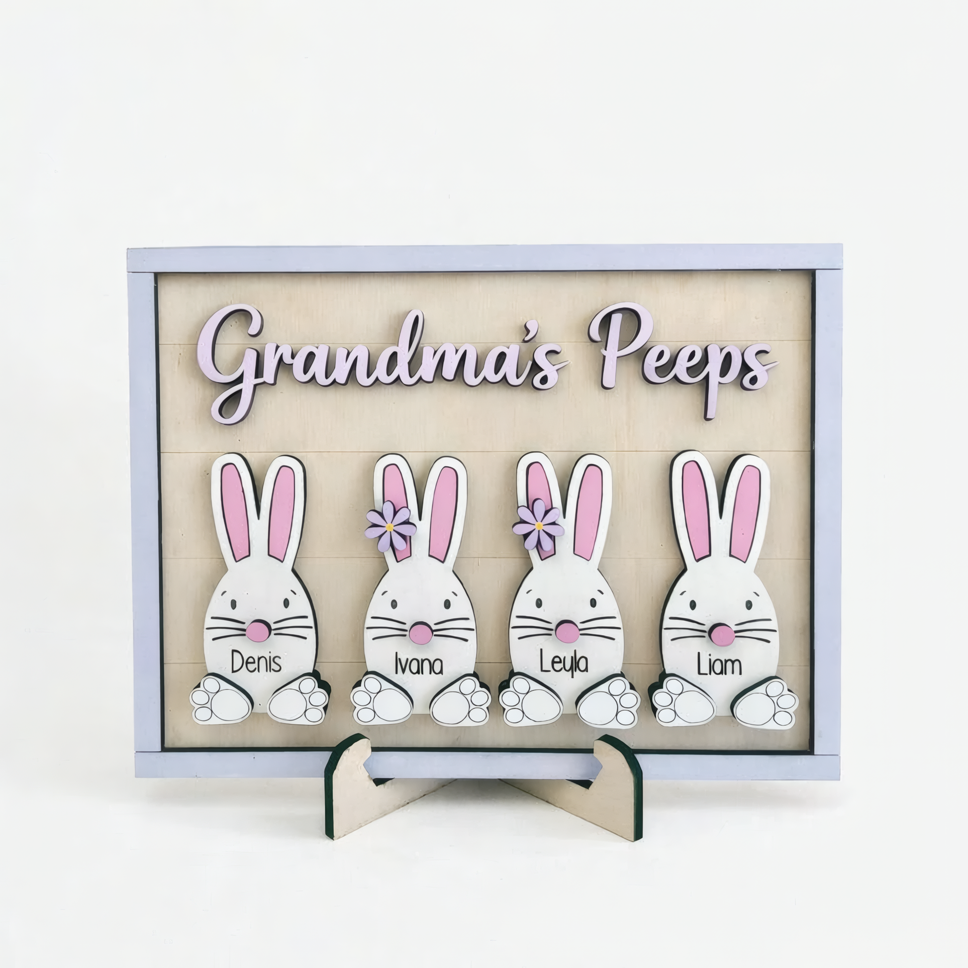 Personalized Easter Wooden Plaque - Custom "Grandma's Peeps" with Grandkids' Names, Easter Bunny Design
