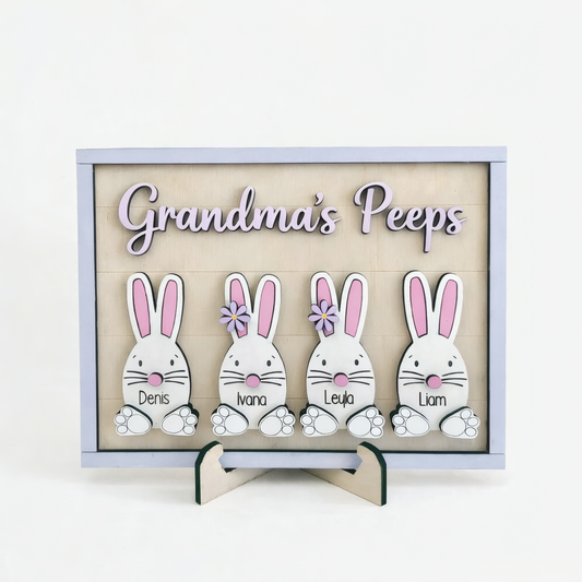 Personalized Easter Wooden Plaque - Custom "Grandma's Peeps" with Grandkids' Names, Easter Bunny Design