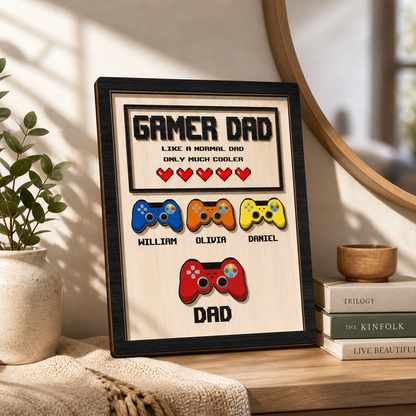 Personalized Gamer Dad Wood Sign, Custom Kids Names Game Controller Wall Art, Gift for Dad Birthday Fathers Day