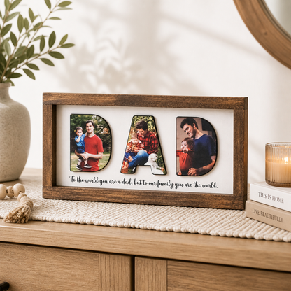 Personalized Dad Photo Wood Sign, Custom Picture Collage Gift for Father, Wooden Desk Decor with Family Photos
