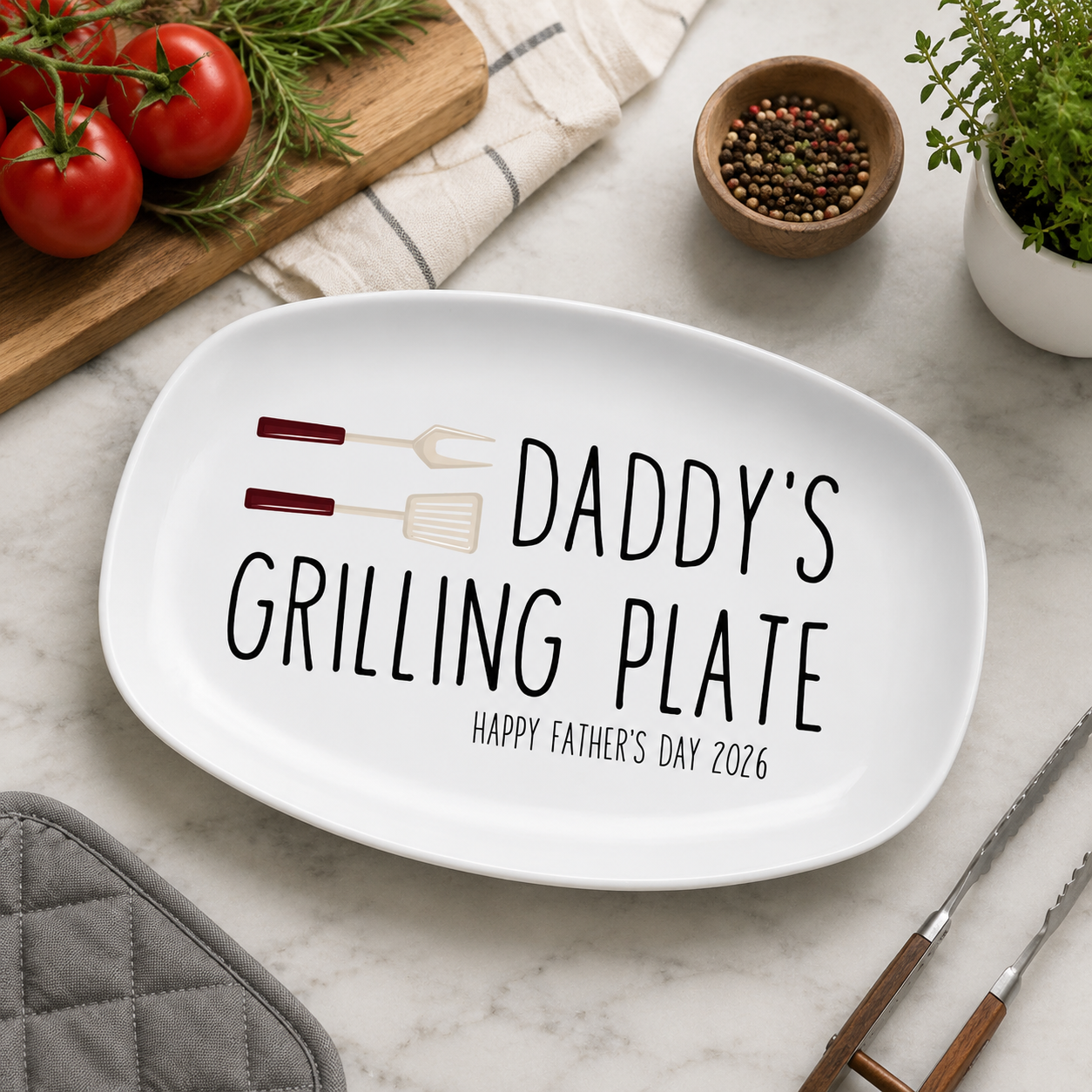Personalized Daddy's Grilling Plate – Custom BBQ Plate with Happy Father’s Day 2026, Perfect for Grilling Dads