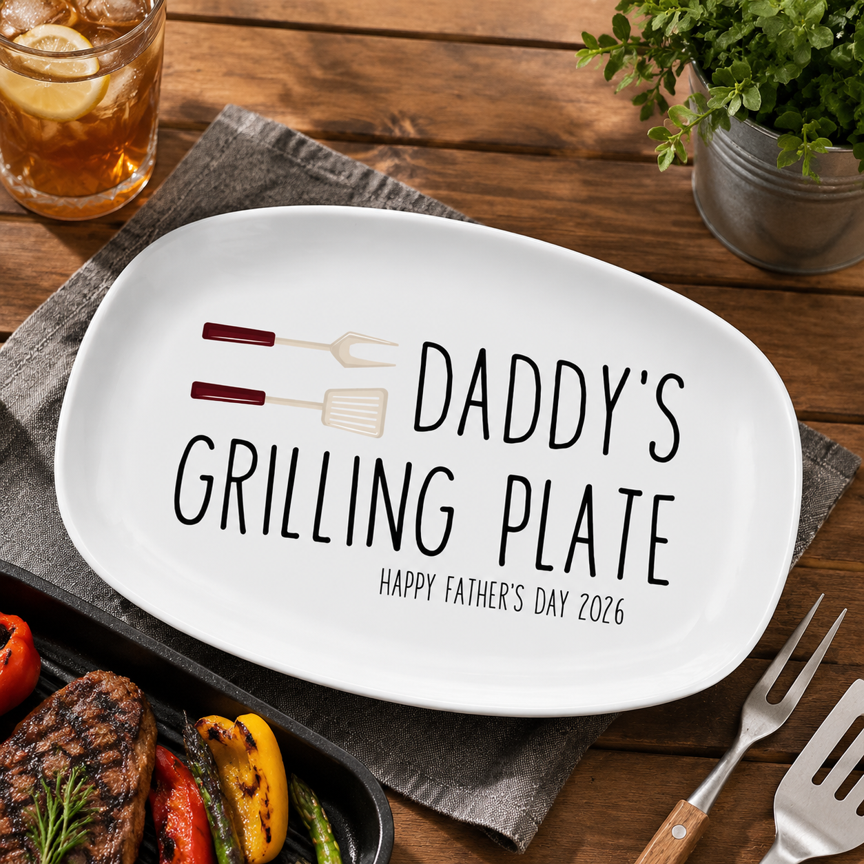 Personalized Daddy's Grilling Plate – Custom BBQ Plate with Happy Father’s Day 2026, Perfect for Grilling Dads
