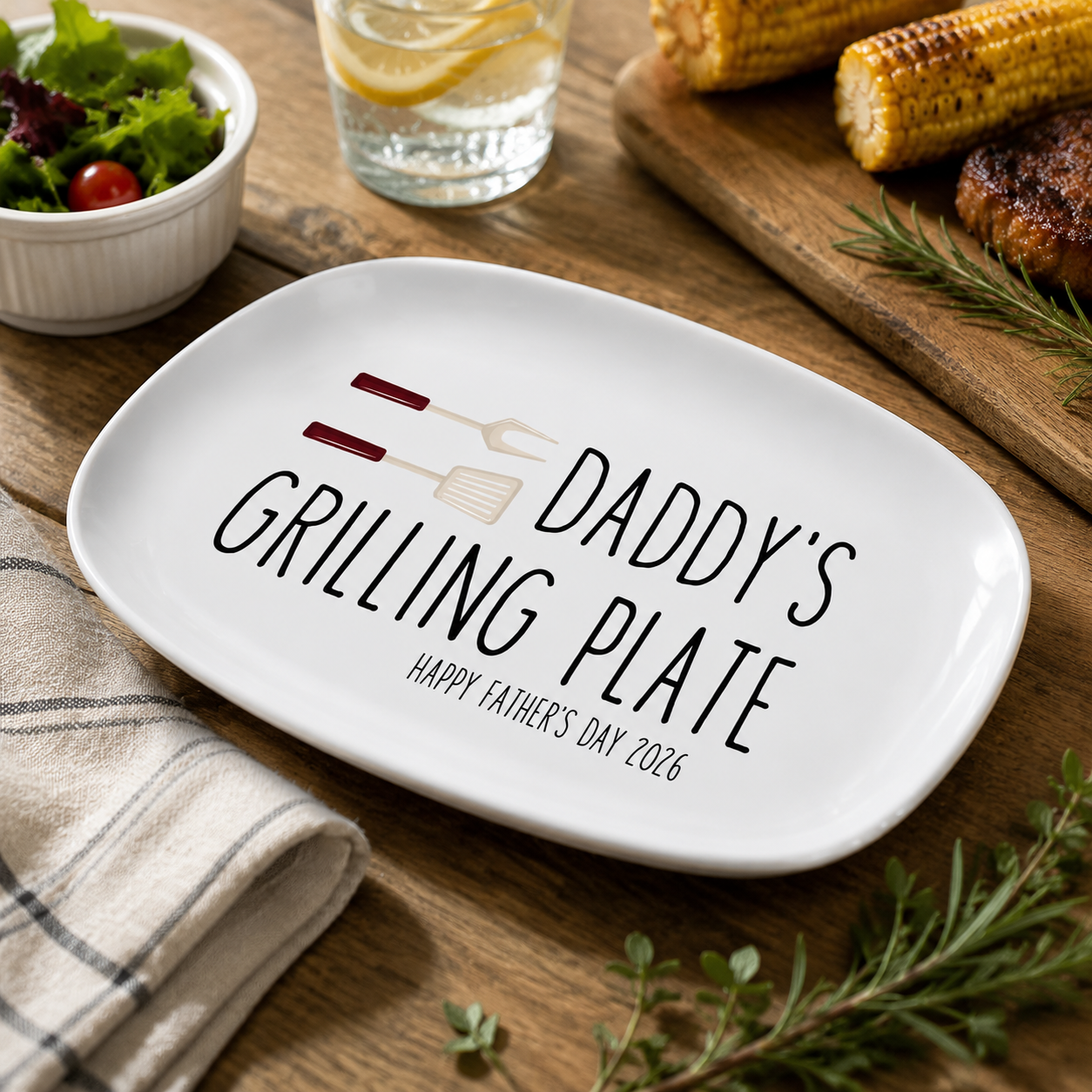 Personalized Daddy's Grilling Plate – Custom BBQ Plate with Happy Father’s Day 2026, Perfect for Grilling Dads