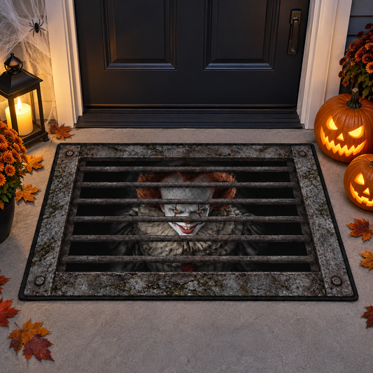 Pennywise 3D Halloween Rug – Creepy Sewer Grate Velvet Floor Mat, Horror Illusion Area Rug, Spooky Halloween Home Decor