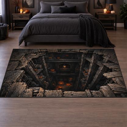 Halloween Haunted Pit 3D Velvet Carpet, Spooky Horror Illusion Area Rug