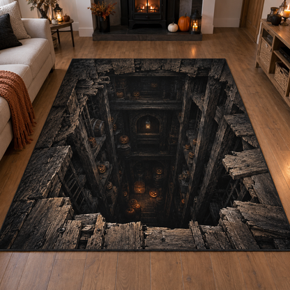 Halloween Haunted Pit 3D Velvet Carpet, Spooky Horror Illusion Area Rug