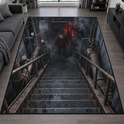 Freddy Krueger Boiler Room Stairs 3D Velvet Carpet, Halloween Horror Area Rug