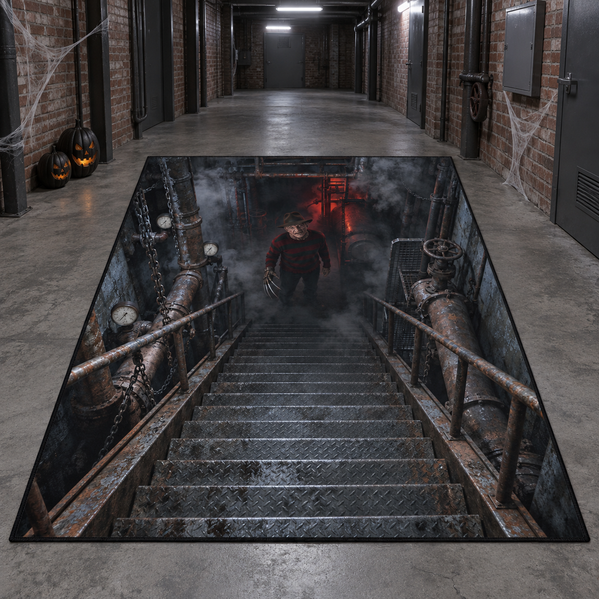 Freddy Krueger Boiler Room Stairs 3D Velvet Carpet, Halloween Horror Area Rug