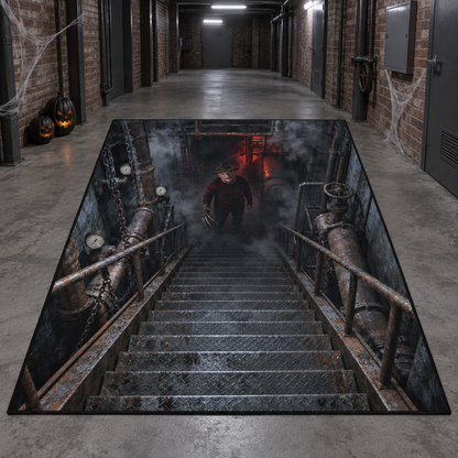 Freddy Krueger Boiler Room Stairs 3D Velvet Carpet, Halloween Horror Area Rug