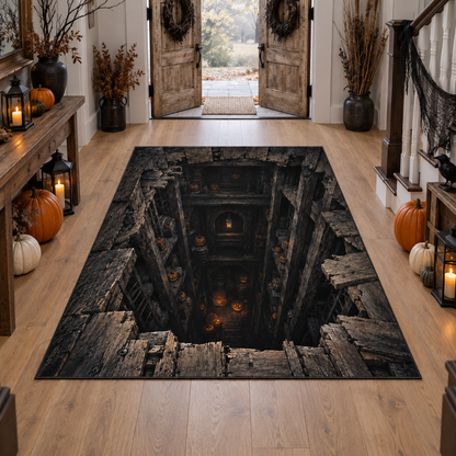 Halloween Haunted Pit 3D Velvet Carpet, Spooky Horror Illusion Area Rug