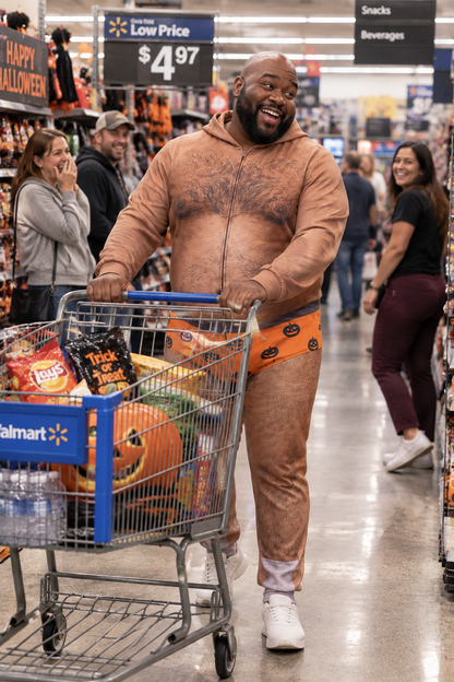Funny Halloween Onesie Costume, Hairy Body Jumpsuit, Pumpkin Print Unisex Outfit