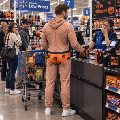 Funny Halloween Onesie Costume, Hairy Body Jumpsuit, Pumpkin Print Unisex Outfit