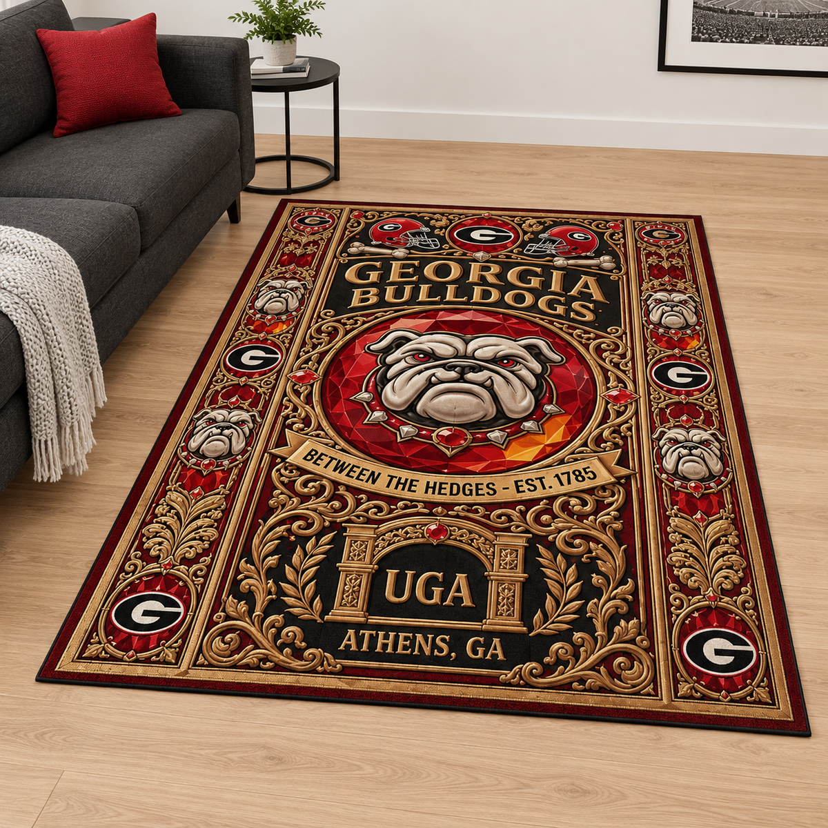 Georgia Bulldogs Carpet Velvet Rug – UGA Football Fan Area Rug, Game Room Decor