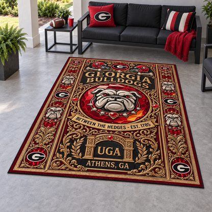 Georgia Bulldogs Carpet Velvet Rug – UGA Football Fan Area Rug, Game Room Decor