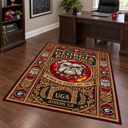 Georgia Bulldogs Carpet Velvet Rug – UGA Football Fan Area Rug, Game Room Decor