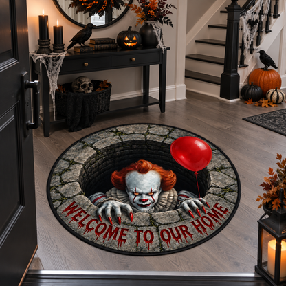 Pennywise 3D Well Velvet Carpet, Halloween Horror Round Area Rug