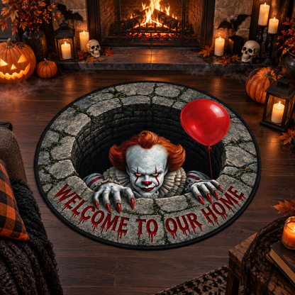 Pennywise 3D Well Velvet Carpet, Halloween Horror Round Area Rug