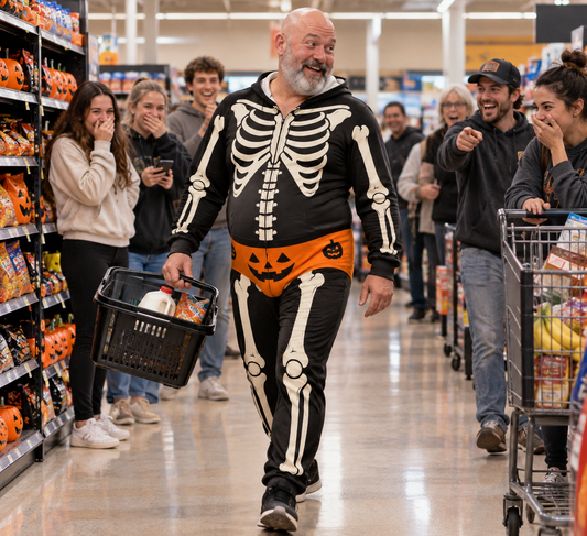Funny Halloween Skeleton Onesie – Men’s Bone Print Hooded Jumpsuit Costume
