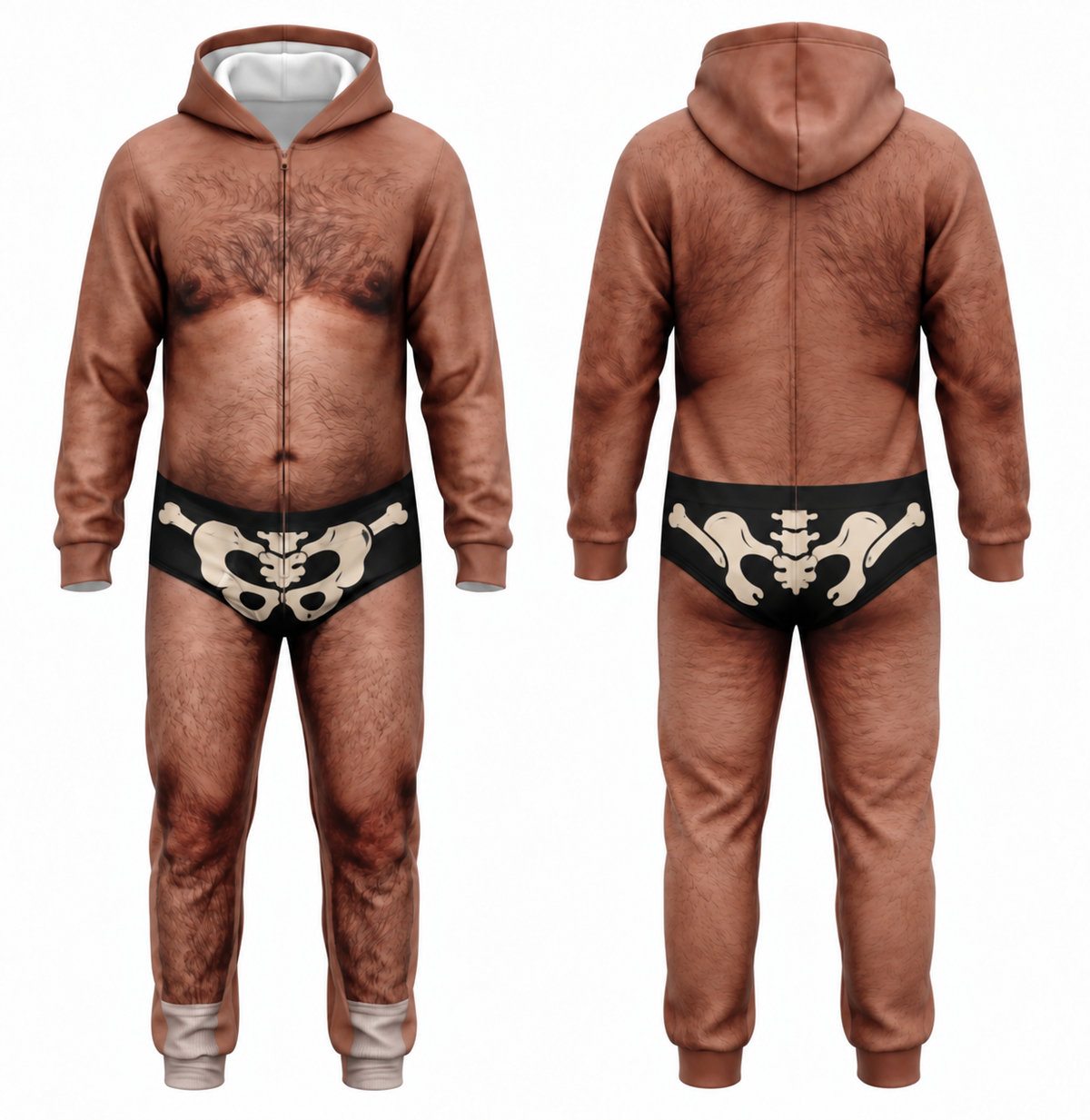 Funny Halloween Adult Onesie Jumpsuit – Hairy Body Skeleton Costume, Novelty Hooded Halloween Outfit for Men