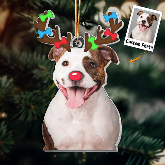 Christmas Reindeer Horn For Pet, Personalized Acrylic Photo Ornament