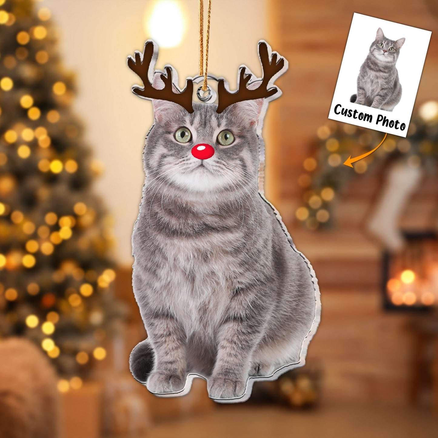 Christmas Reindeer Horn For Pet, Personalized Acrylic Photo Ornament