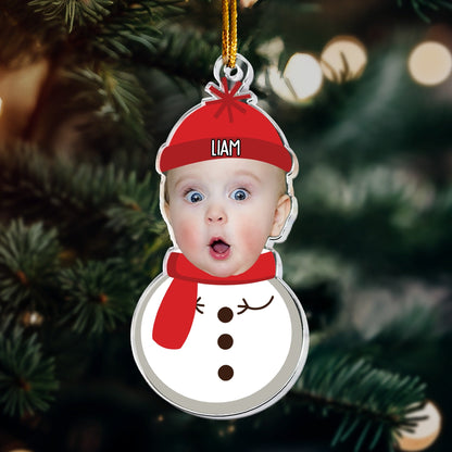 Christmas Snowman With Kids, Personalized Acrylic Photo Ornament