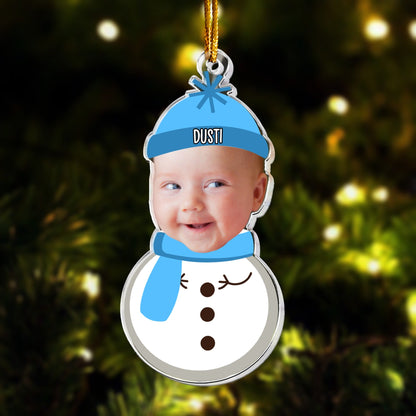 Christmas Snowman With Kids, Personalized Acrylic Photo Ornament