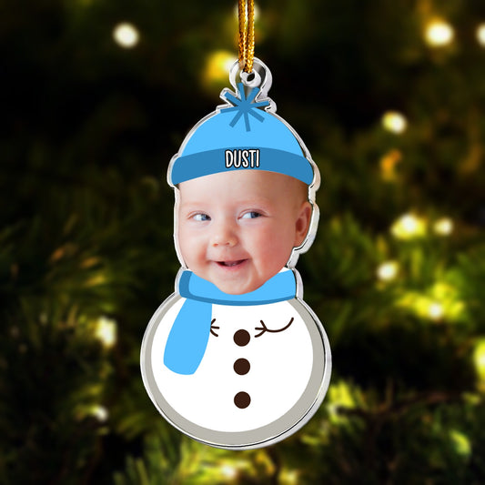 Christmas Snowman With Kids, Personalized Acrylic Photo Ornament