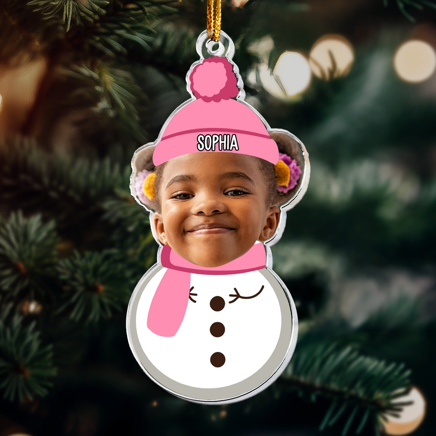 Christmas Snowman With Kids, Personalized Acrylic Photo Ornament