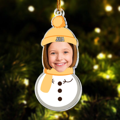Christmas Snowman With Kids, Personalized Acrylic Photo Ornament