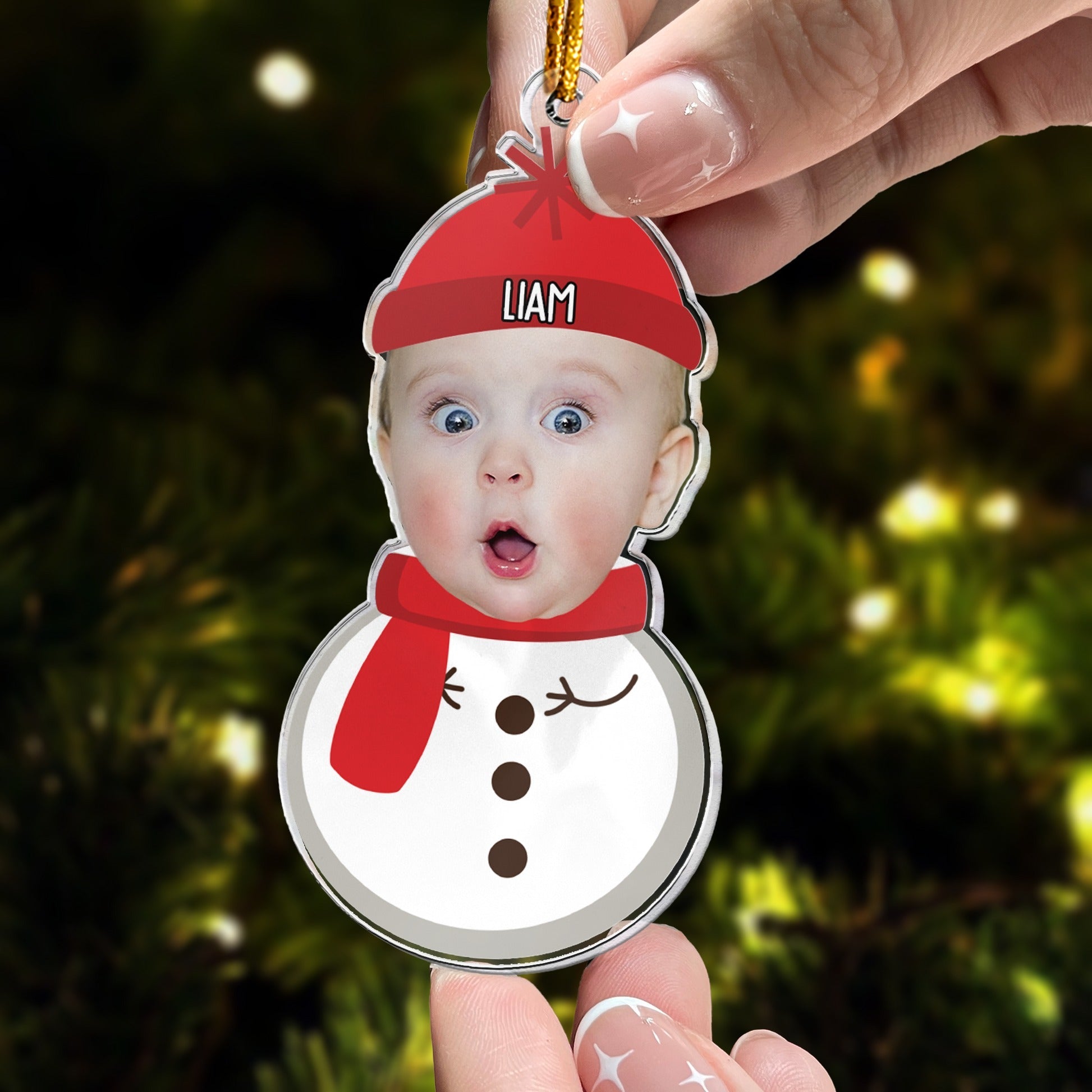 Christmas Snowman With Kids, Personalized Acrylic Photo Ornament