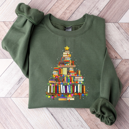 Christmas Book Tree Sweatshirt, Book Lovers Christmas Gift, Bookworm Christmas Shirt, Gift For Teachers,School Christmas