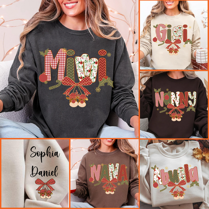 Christmas Preppy Green & Red Holly Letters Mimi and Grandkids Shirt