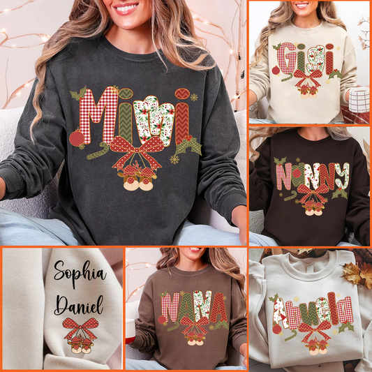 Christmas Preppy Green & Red Holly Letters Mimi and Grandkids Shirt