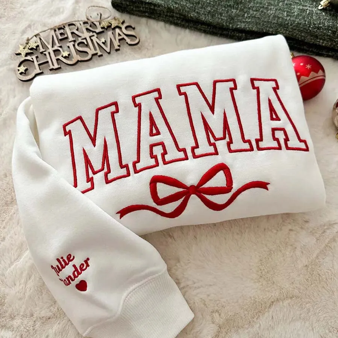 Mama And Kids Heart Embroidery Personalized Christmas Gift