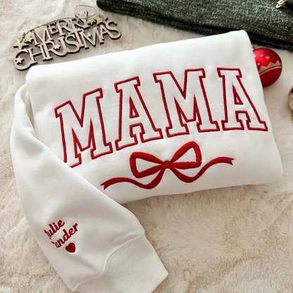 Mama And Kids Heart Embroidery Personalized Christmas Gift