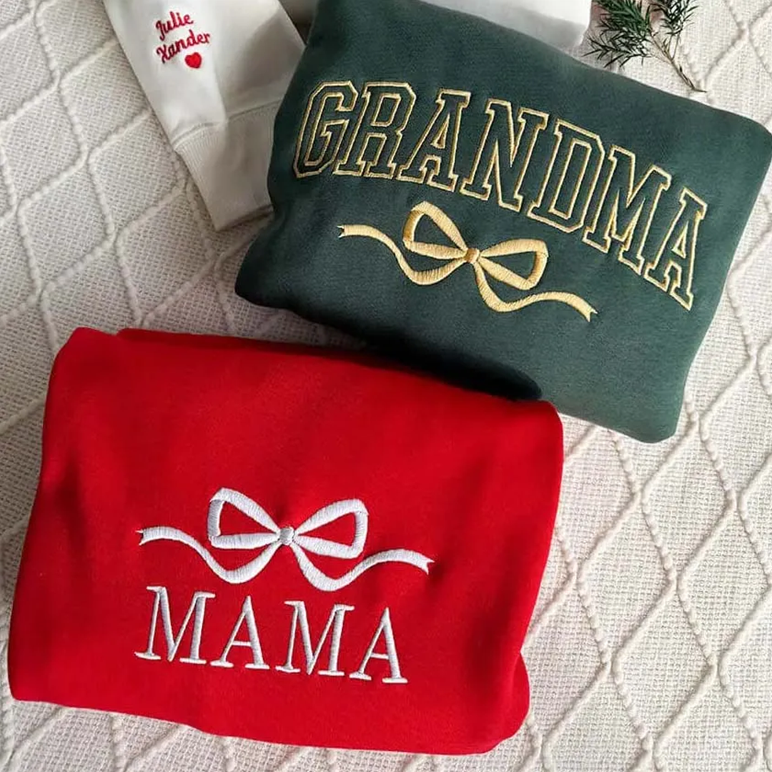 Mama And Kids Heart Embroidery Personalized Christmas Gift