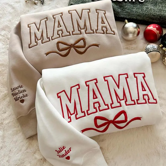 Mama And Kids Heart Embroidery Personalized Christmas Gift