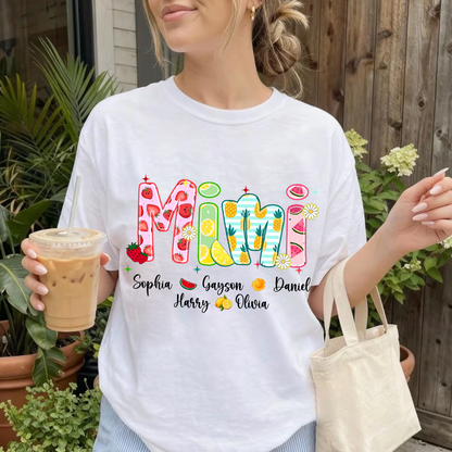 Comfort Colors® T-shirt Colorful Summer Mimi Nana Grandma and Grandkids Custom Name Preppy Beach
