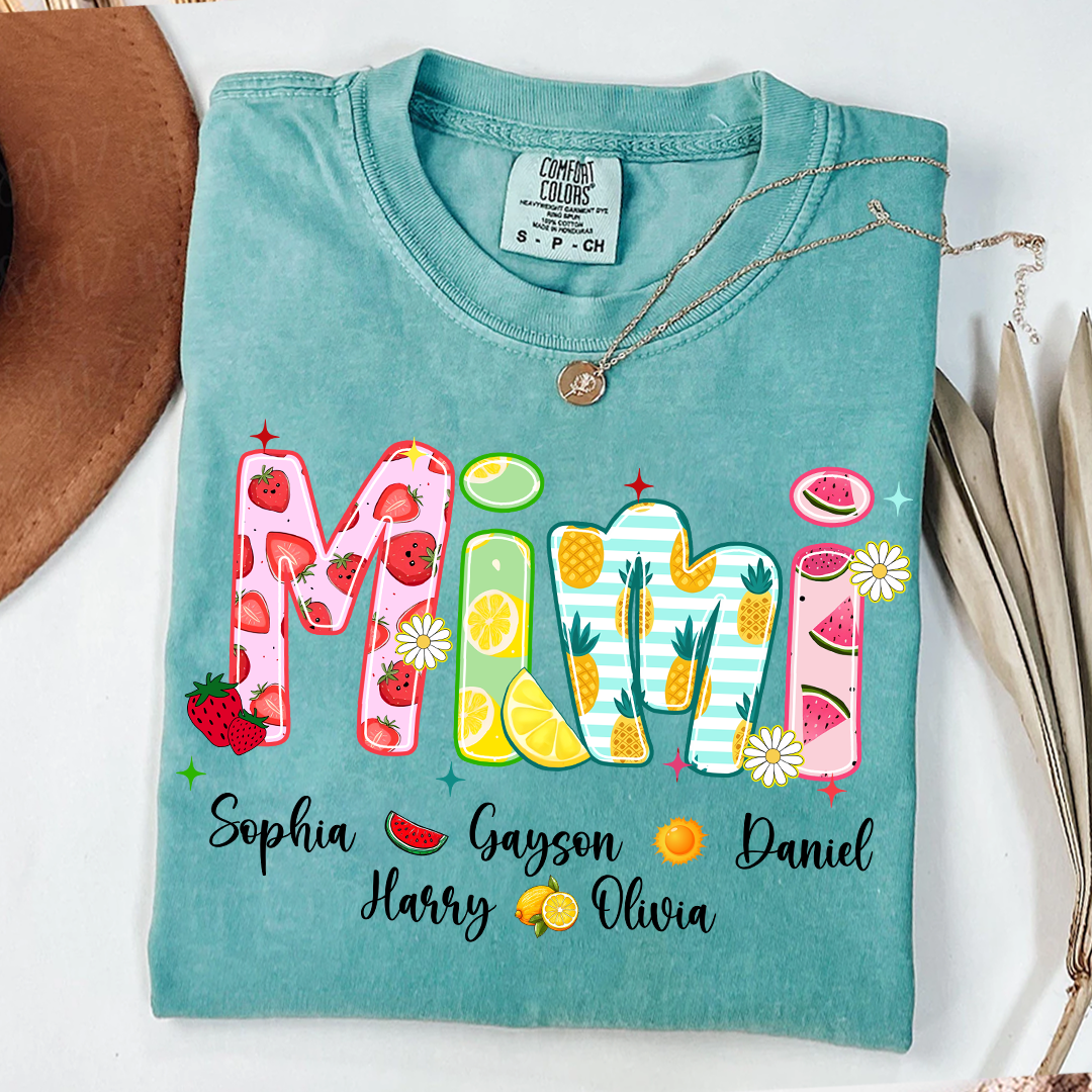 Comfort Colors® T-shirt Colorful Summer Mimi Nana Grandma and Grandkids Custom Name Preppy Beach