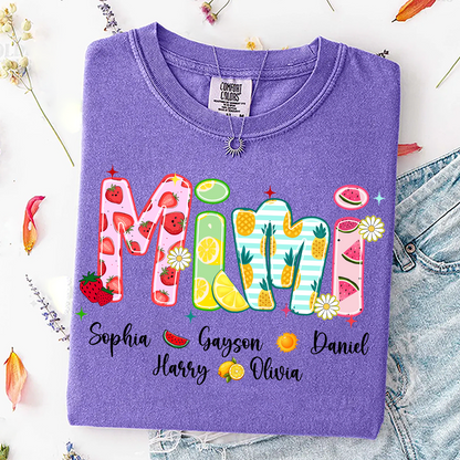 Comfort Colors® T-shirt Colorful Summer Mimi Nana Grandma and Grandkids Custom Name Preppy Beach