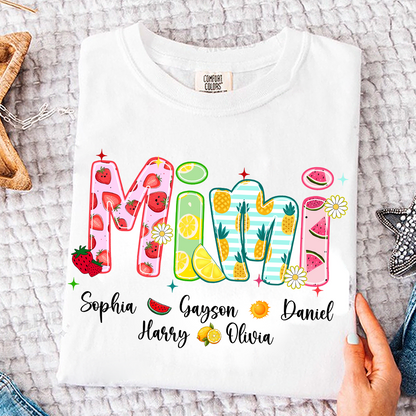 Comfort Colors® T-shirt Colorful Summer Mimi Nana Grandma and Grandkids Custom Name Preppy Beach
