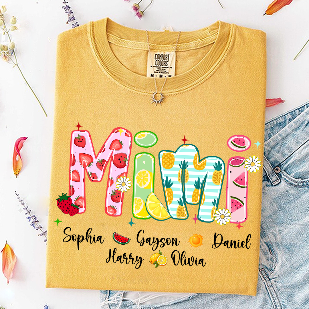 Comfort Colors® T-shirt Colorful Summer Mimi Nana Grandma and Grandkids Custom Name Preppy Beach