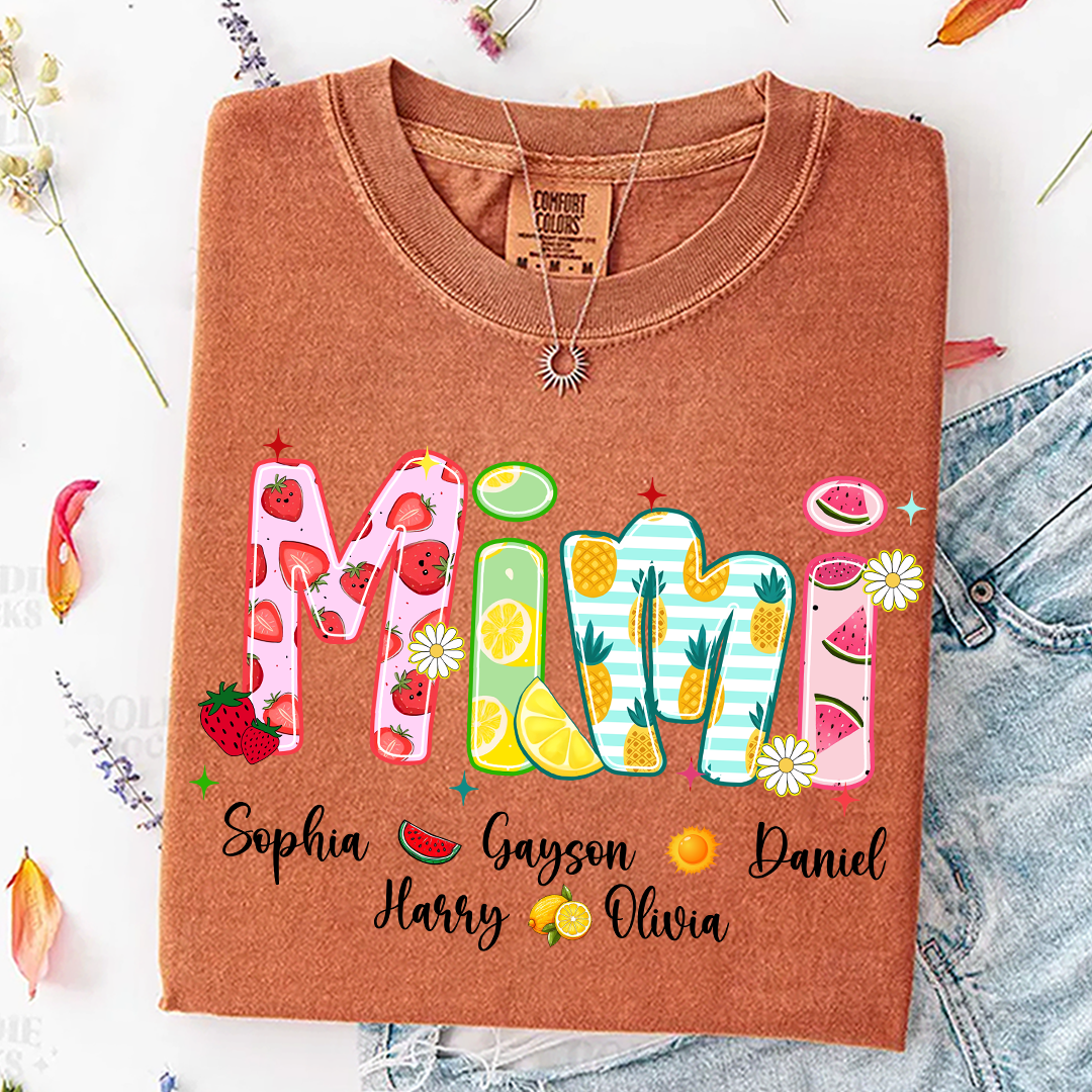 Comfort Colors® T-shirt Colorful Summer Mimi Nana Grandma and Grandkids Custom Name Preppy Beach
