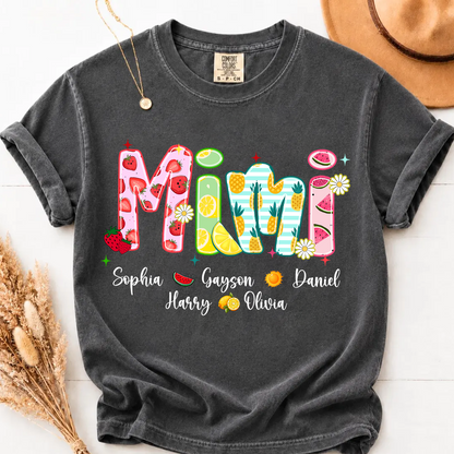 Comfort Colors® T-shirt Colorful Summer Mimi Nana Grandma and Grandkids Custom Name Preppy Beach