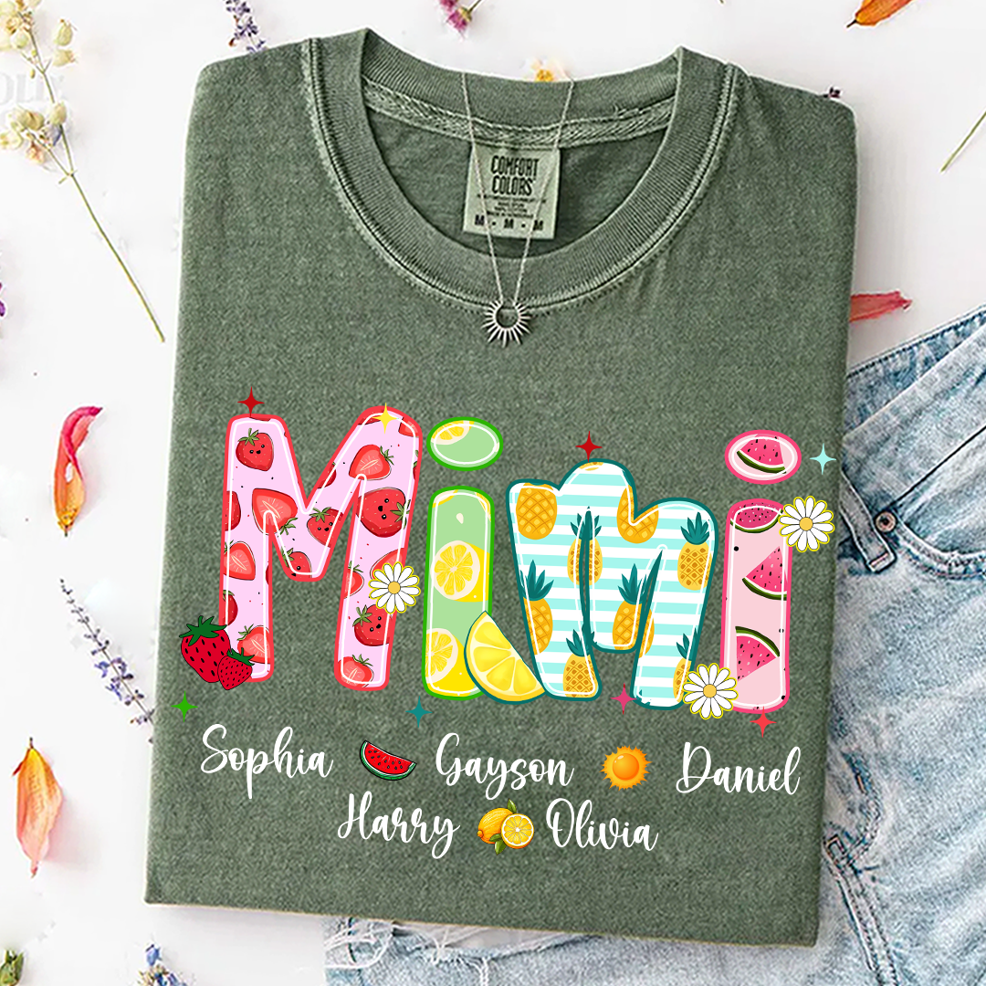 Comfort Colors® T-shirt Colorful Summer Mimi Nana Grandma and Grandkids Custom Name Preppy Beach