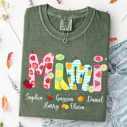 Comfort Colors® T-shirt Colorful Summer Mimi Nana Grandma and Grandkids Custom Name Preppy Beach