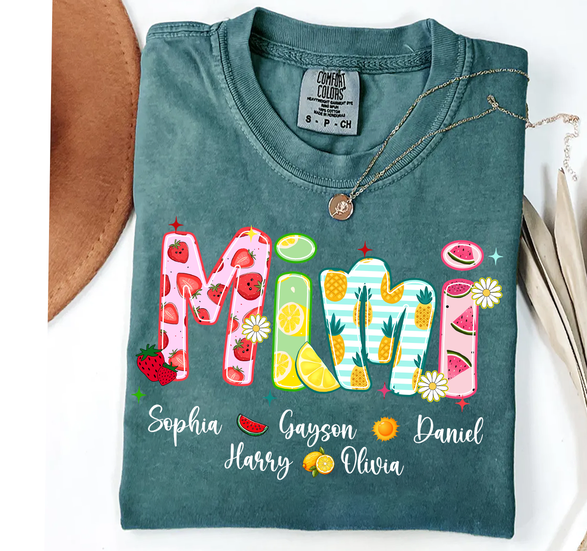 Comfort Colors® T-shirt Colorful Summer Mimi Nana Grandma and Grandkids Custom Name Preppy Beach