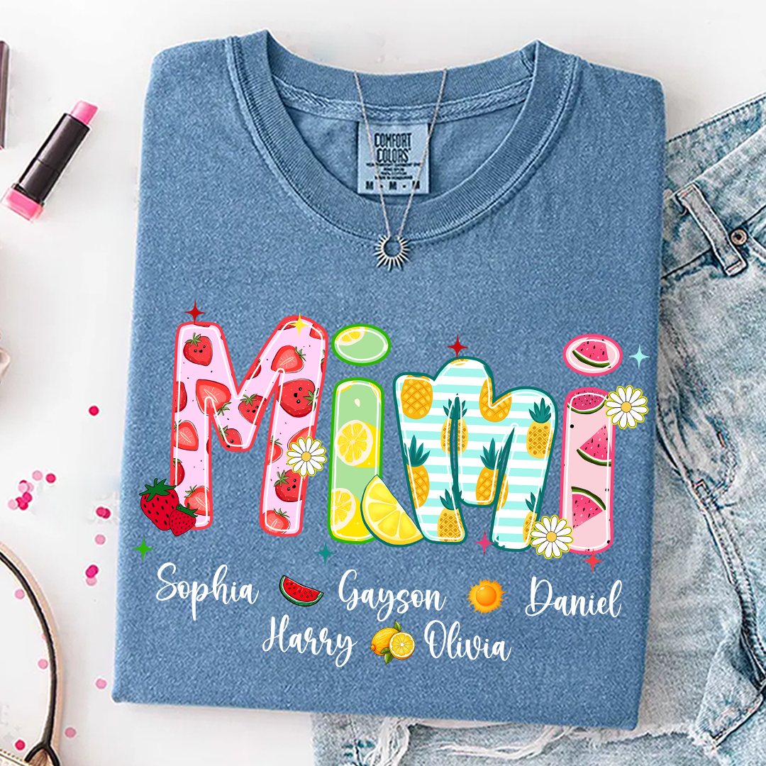 Comfort Colors® T-shirt Colorful Summer Mimi Nana Grandma and Grandkids Custom Name Preppy Beach