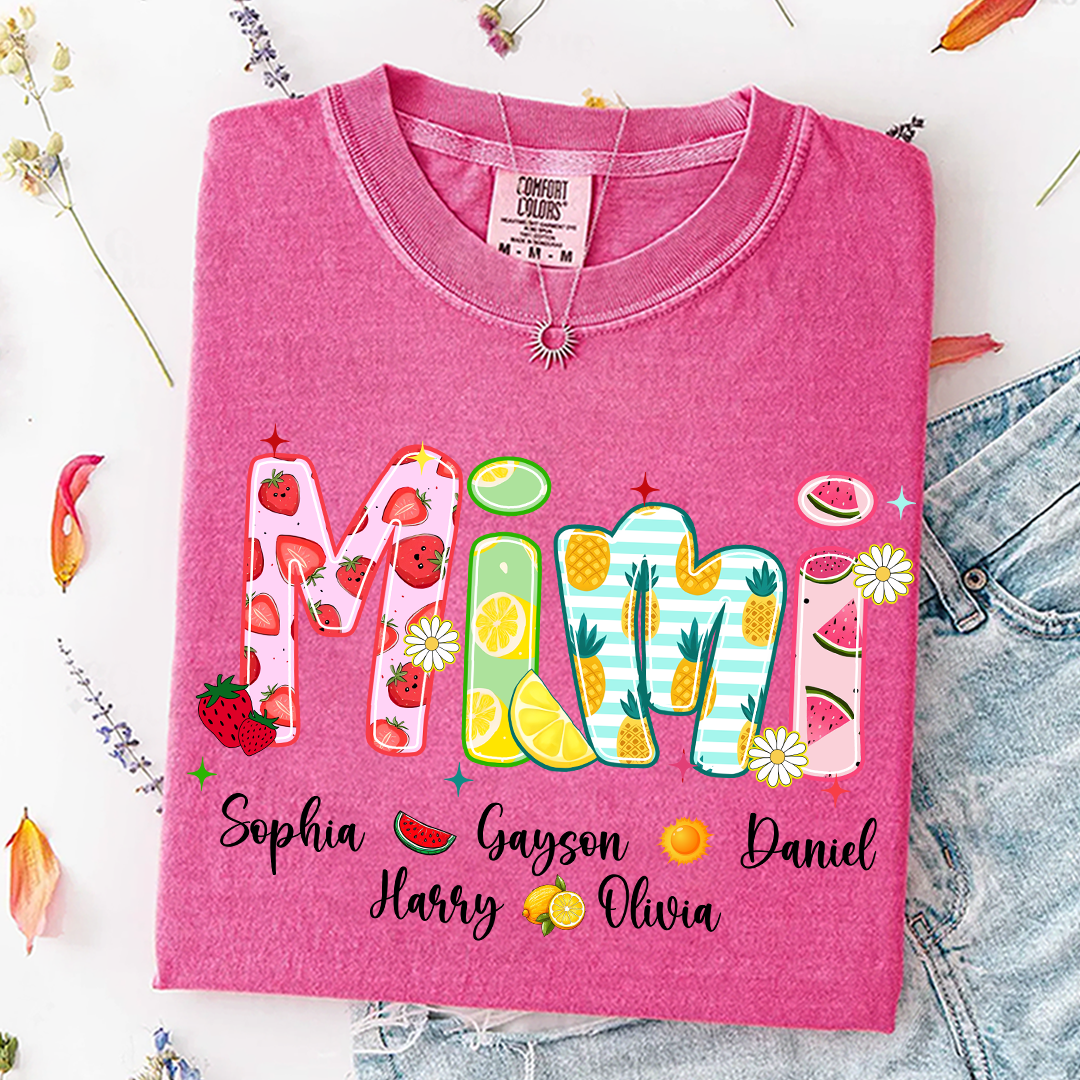 Comfort Colors® T-shirt Colorful Summer Mimi Nana Grandma and Grandkids Custom Name Preppy Beach
